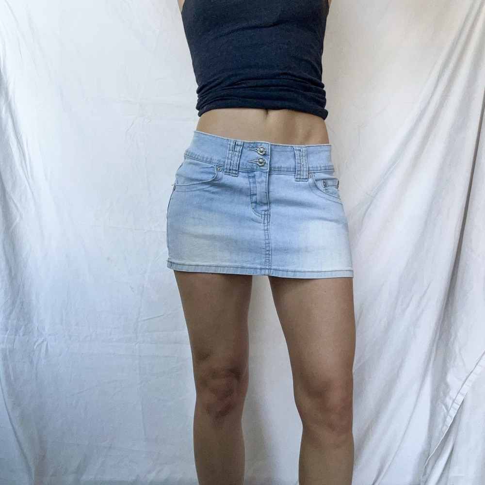 2000s Denim Low Rise Micro Mini Skirt Sequin Y2K Grunge